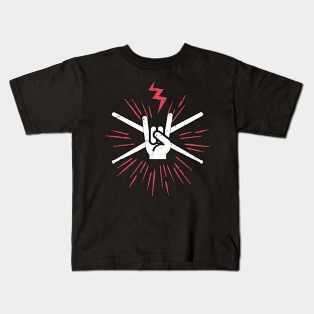 Rock'n'Roll Drumsticks Gift for Drumming Lover Kids T-Shirt by funkyteesfunny